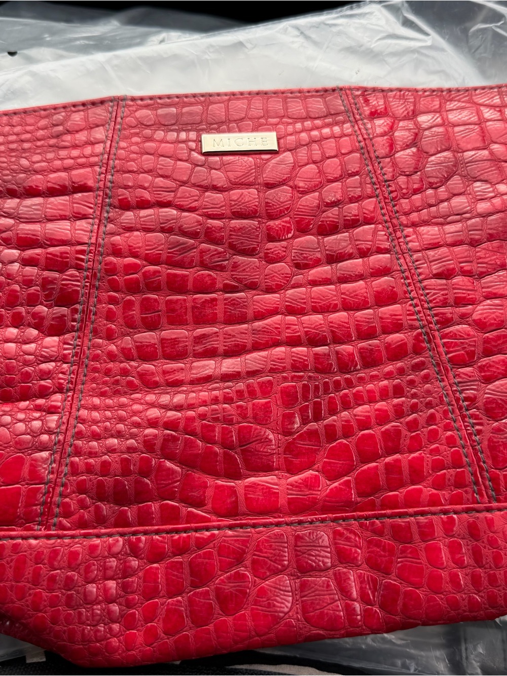 Miche Red Croc-Embossed LUXE SHELL with Gold Plaque